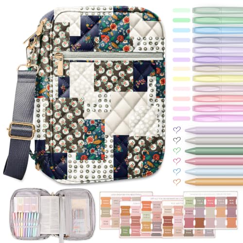 BellaHold Bible Cover Case with Shoulder Strap, Large Bible Bags for Women - color: Navy Patchwork