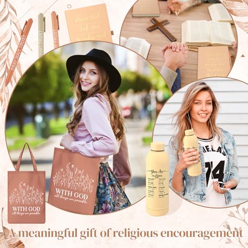 Sayglossy 11 Pcs Christian Gifts Set, Tumbler Notebook Bag Pens, Brown - color: Brown