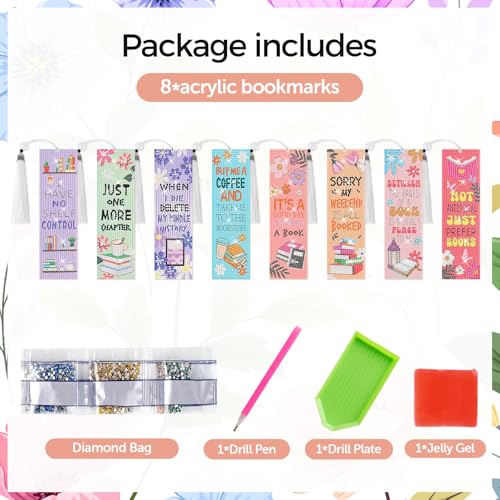 8 Pieces Christian Bible Verse Diamond Art Bookmarks 5d Christian Beaded Bookmark Acrylic Tassel Bookmark for DIY Making Beginners Adults Arts Craft Supplies (Book Lovers) - color: Book Lovers