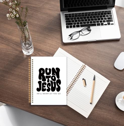 Black Christian Spiral Notebook, Run to Jesus Bible Verse Journal, Religious Scripture Journals for Writing, Bible Notebooks for Note Taking, Church Notes Journal, 5.5x8.3 Inch - color: God-Black