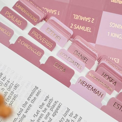 Laminated Bible Tabs for Women and Men, Gold Foil Embossed Lettering - style: Pastel Pink
