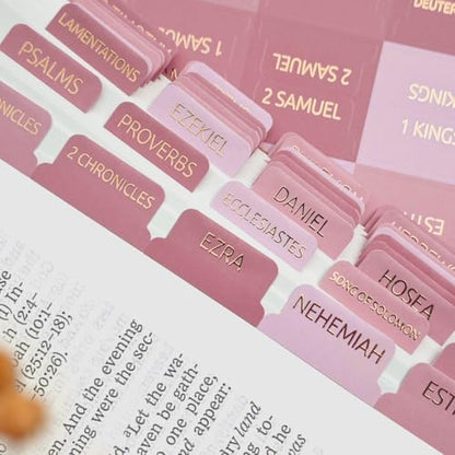 Laminated Bible Tabs for Women and Men, Gold Foil Embossed Lettering - style: Pastel Pink