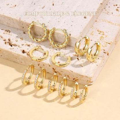 18K Gold Plated Hoop Earrings for Women, NICKEL-FREE & HYPOALLERGENIC, Timeless Jewelry Gift - color: Gold-6pcsD