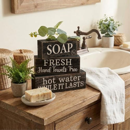 Lineshading 4 Pcs Wooden Bathroom Block Signs, Farmhouse Shelf Decor - style: Bathroom
