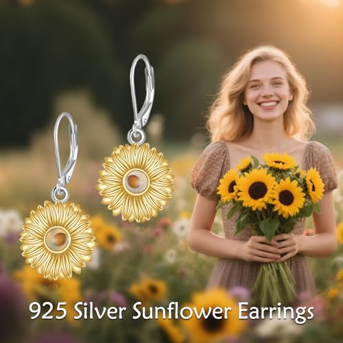 AOBOCO Mustard Seed Earrings for Women Sterling Silver Mountain Cross Earrings Dangle Christian Religion Jewelry Mothers Day Birthday for Mom Wife Friends - style: Sunflower Earrings