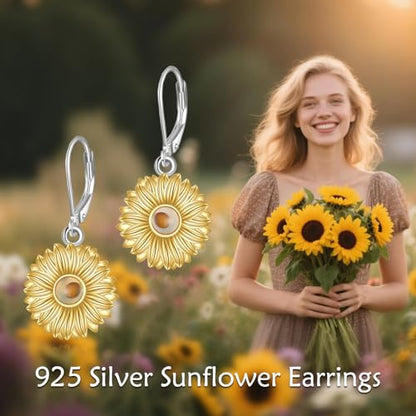 AOBOCO Mustard Seed Earrings for Women Sterling Silver Mountain Cross Earrings Dangle Christian Religion Jewelry Mothers Day Birthday for Mom Wife Friends - style: Sunflower Earrings