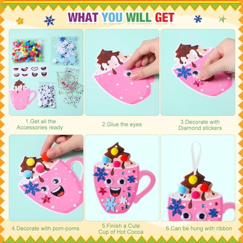 Funrous 48 Sets Christmas Crafts Kit Cocoa Paper Crafts Hanging Ornaments - style: Cocoa