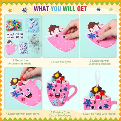 Funrous 48 Sets Christmas Crafts Kit Cocoa Paper Crafts Hanging Ornaments - style: Cocoa