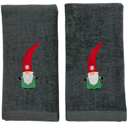 Christmas Gray Grey Guest Hand Bathroom Towels Elegant Winter Gnome, 16x26" - color: Nordic Gnome