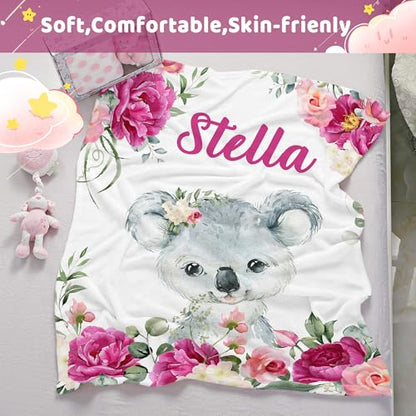 Personalized Baby Koala Blanket for Girls with Name - color: Koala
