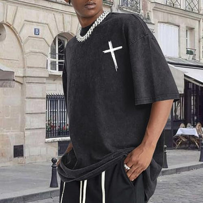 Mens Oversized Christian Shirts Jesus Faith Shirt Funny Gym Graphic Tees God Religious Bible Verse Acid Wash Tshirts - color: Black, size: Medium