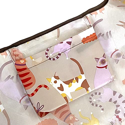 allydrew Large Foldable Tote Nylon Reusable Grocery Bags - color: Set of 2, Neutral Felines, size: Large & Small (Set of 2)