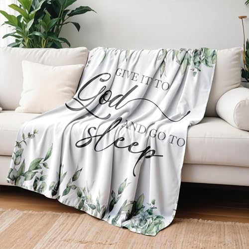 Christian Bible Verse Blanket, Christian Gifts for Women Men, Give It to God and Go to Sleep Religious Scripture Throw Blankets for Home Bedroom Living Room Couch Sofa, 50x60 Inches - color: Give It to God