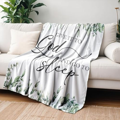 Christian Bible Verse Blanket, Christian Gifts for Women Men, Give It to God and Go to Sleep Religious Scripture Throw Blankets for Home Bedroom Living Room Couch Sofa, 50x60 Inches - color: Give It to God