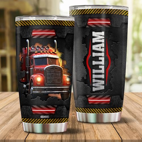 Personalized Truck Driver Tumbler Gifts for Men Insulated Stainless Steel 20oz With Lid Trucks Coffee Mug Travel Cup Water Bottle Gift for Trucker Him Husband Dad - color: TRUCKER