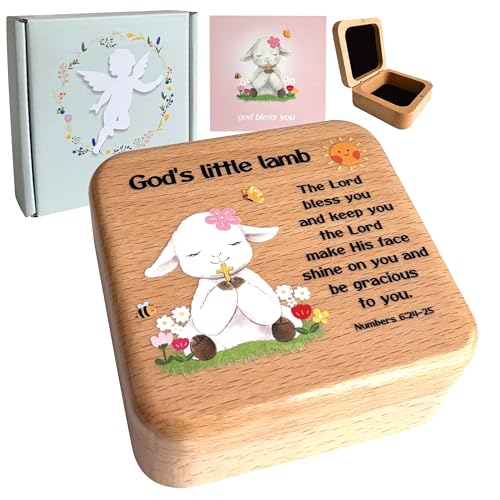 Rosary Keepsake Jewelry Box for Girls – Baby Baptism, First Communion Gift – Wooden Prayer Memory Box for Children