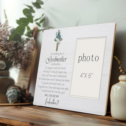 Will You Be My Godmother- Godmother Proposal Gift Wood Picture Frame, Baptism Christening Gifts for Godmother Birthday, Tabletop Wall Display (4x6 Inch Photo) - color: Baptism-2