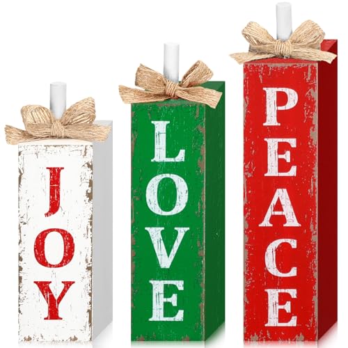 Cinnvoice 3 Pcs Christmas Table Decorations for Home, Joy,Peace,Love - style: Vintage