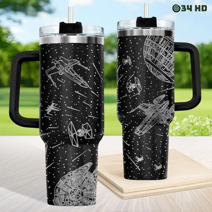 34HD Space Galaxy Sci Fi Falcon 40 oz Tumbler with Handle, Birthday Present - color: Movie 1