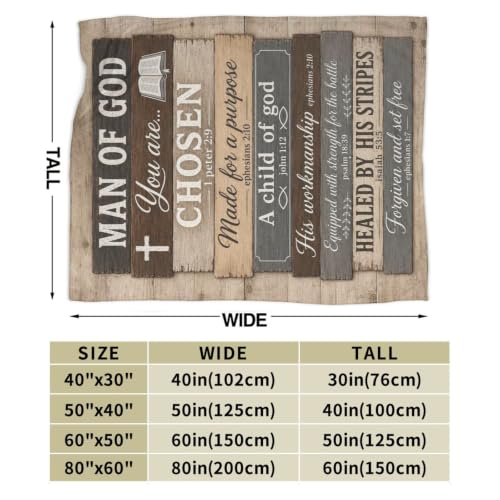 Man of God Blanket for Men, Christian Faith Gift, Bible Verse Throw - color: Rustic Wood