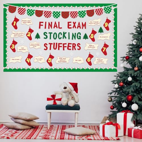 Christmas Bulletin Board Decorations Set Xmas Final Exam Stocking Bulletin Board Classroom Decor Christmas Paper Cutouts for Classroom Home School Winter Holiday Chalkboard Wall Party Decor Supplies - style: Christmas Stocking
