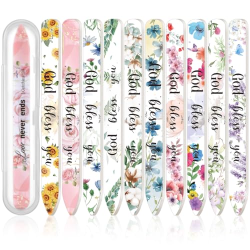 10 Pack Floral Scripture Christian Glass Nail File with Case - style: Christian