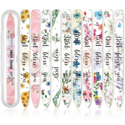10 Pack Floral Scripture Christian Glass Nail File with Case - style: Christian