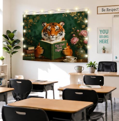 Elpwk Inspirational Tiger Green Tapestry Wall Decor 50x60 Inch - color: Tiger-shaped Reading