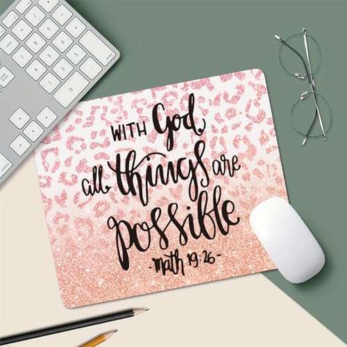 Inspirational Quote Mouse Pad, with God All Things are Possible Motivational Computer Mouse Pad - Pink - color: Pink