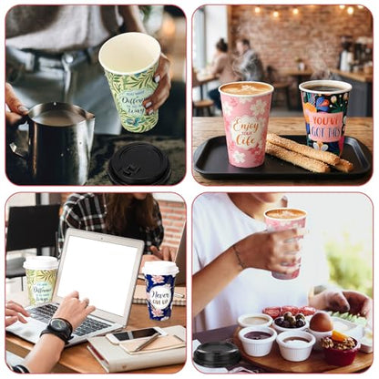 50 Pack 16 oz Disposable Coffee Cups with Lids Flowers - style: Inspirational Flowers