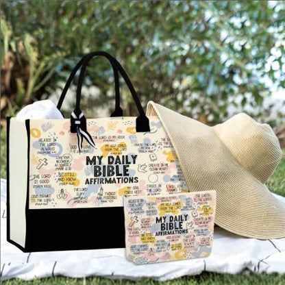 jeilink Inspirational Religious Gifts Boss Mom Birthday Christmas Tote Bag Canvas Reusable Grocery Beach Tote Black Pink - color: Bibleaffirmations 1708