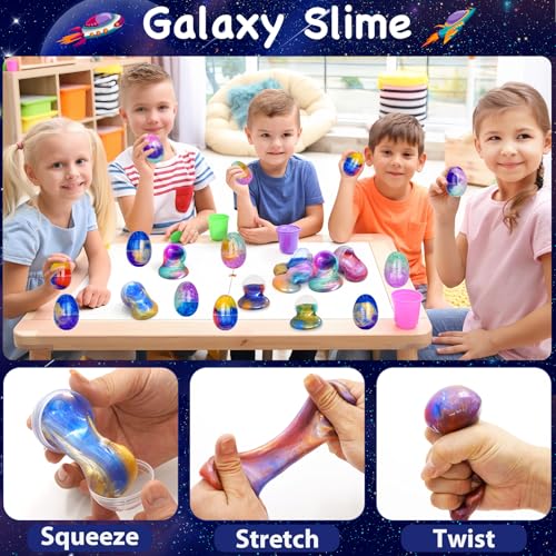 12 Pack Galaxy Slime Easter Eggs - Prefilled Egg Fillers for Kids Boys Girls, Galaxy Slime Kits for Easter Basket Stuffers, Stress Relief Sensory Toys, Easter Egg Hunt Prizes & Party Favors