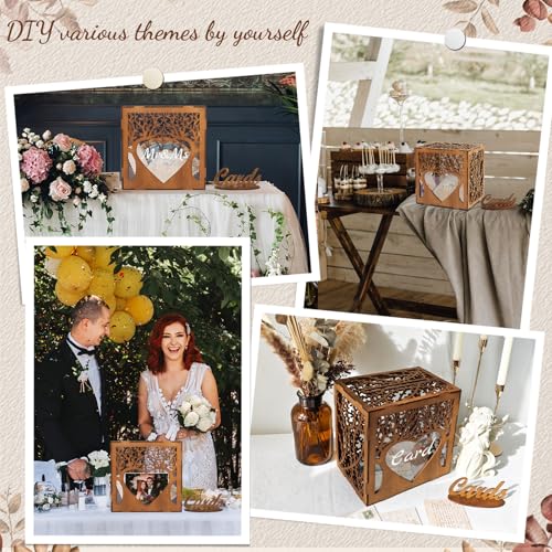 OurWarm Wooden Wedding Card Box with Heart-Shaped Acrylic Window