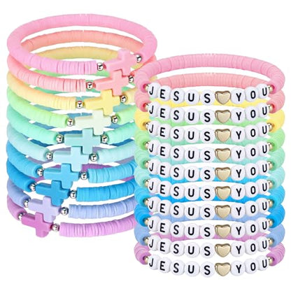 Landical 20 Pcs Cross Bracelets and Jesus Loves You Bracelet Bulk - color: Macaron