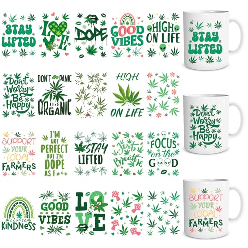Rngmsi UV DTF Cup Wrap - 20 Sheets Weed UV DTF Cup Wraps for 16 oz Mushroom Uvdtf Cup Wraps Personalized UV DTF Decals Waterproof UV DTF Wraps for Glass Cups Wood Crafts - style: Weed