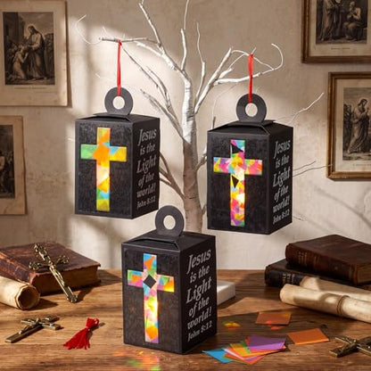 20 Sets Vbs 2026 Christian Cross Crafts Bulk Illumination Themed Paper Lanterns Jesus Is the Light Religious Suncatcher Sunday School Vbs Crafts for Church Christian Party Favor (Black Cross) - style: Black Cross