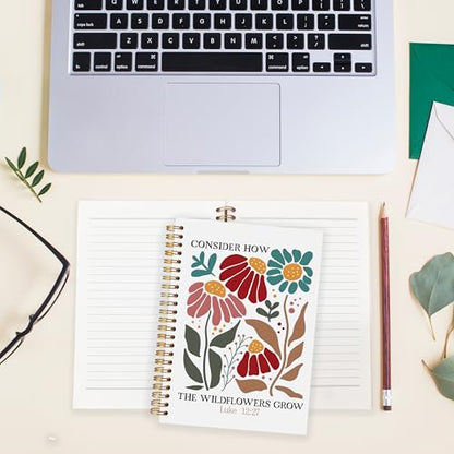 BearCake Boho Floral Christian Notebook Journal, Inspirational Christian Gifts for Women, Luck 12:27 Bible Religious Journal for Women, Flower Scripture Hardcover Spiral Notebook 5.5x8.3 - color: white Bible-wildly
