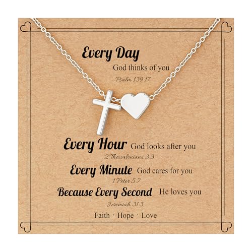 WEDDINEN First Communion Confirmation Baptism Jewelry Gifts for Teens Girls Kids,Cross Heart Necklace for Women Girls Christian Religious Stuffers Jewelry Gifts for Kids - style: Every Day-Silver