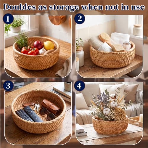 Newtay 10.3 Inch Round Offering Baskets for Church, Wicker Offering Bowl with 2 Removable Liners, Rattan Church Tithes Donation Bowl Communion Smudge Storage Basket for Home Altar Decor