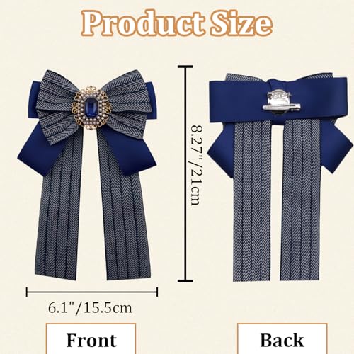 Womens Bow Tie Adjustable Rhinestone Bowtie for Women Ladies Girls Pre-tied Womens Tie for Shirt Suit Uniform - color: Blue-brooch