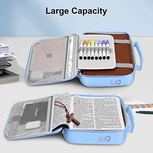 FINPAC Bible Cover with Shoulder Strap, Church Book Carrying Bible Case Bag - color: Pastel Blue