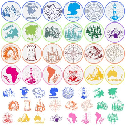 Cinrobiye 24 Pcs Geography Adventure Stampers Party Favor Set, Cute World Map Stamps for Kids Birthday Party, Classroom Rewards, Educational Learning Toys, Goody Bag Fillers, Themed Party Supplies - color: Geography Adventure