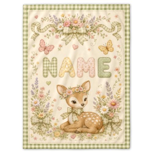Custom Baby Blanket for Girls Boys, Personalized Baby Blanket with Name - color: Cute Little Deer