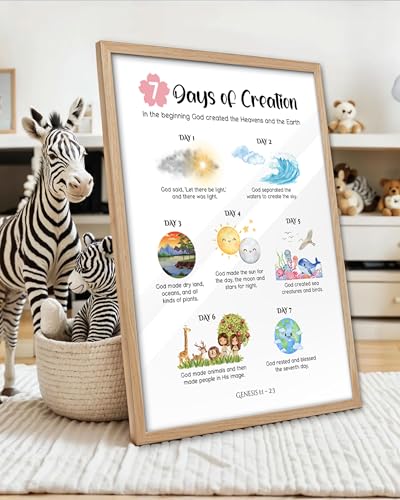 KensTro 12x16 Oak Framed 7 Days of Creation Christian Wall Art - color: 7 Days of Creation-Framed, size: 16"L x 12"W