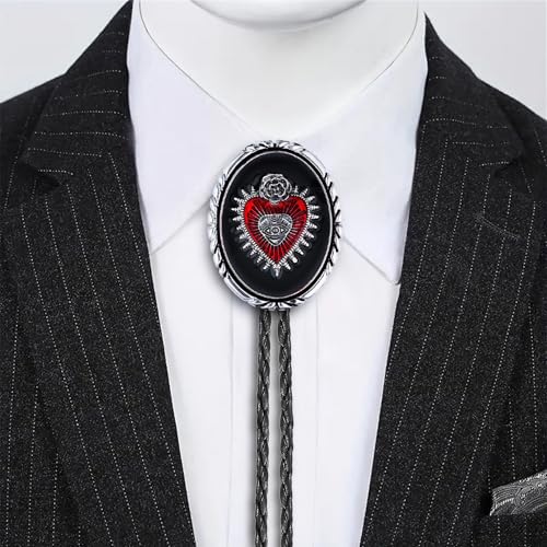 GelConnie Bolo Tie for Women Heart Cowboy Necktie Flower Gothic Mens Bolo Ties Bolero Necklace Red Western Ties for Men - color: Black Heart Bolo Tie