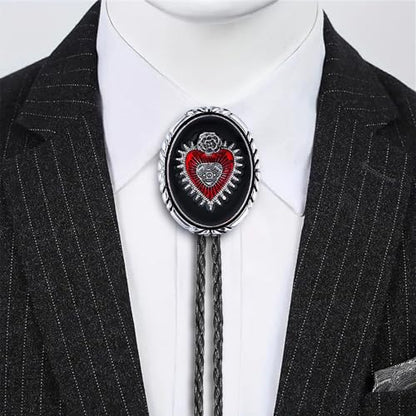 GelConnie Bolo Tie for Women Heart Cowboy Necktie Flower Gothic Mens Bolo Ties Bolero Necklace Red Western Ties for Men - color: Black Heart Bolo Tie