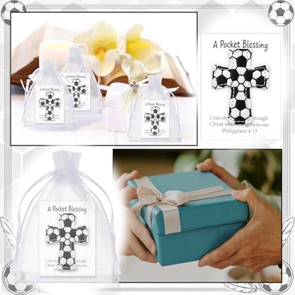 Hollowfly 12 Set Soccer A Pocket Blessing with Gift Cards and Organza Bags Cross Pockets Blessing Soccer Encouragement Gifts Christian Keepsake for Athletes Players Sports Lovers Team Coach Graduation - style: Soccer
