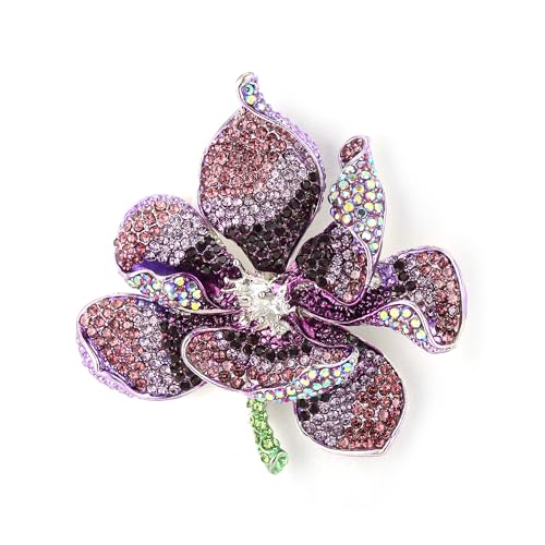 EVER FAITH Women's Austrian Crystal Orchid Flower Petal Brooch - color: Purple Silver-Tone