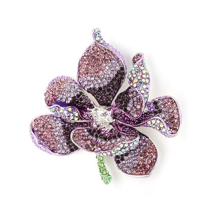 EVER FAITH Women's Austrian Crystal Orchid Flower Petal Brooch - color: Purple Silver-Tone