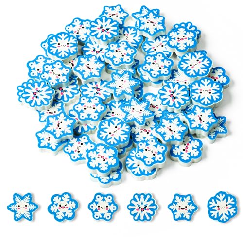 ANGOLIO 60 Pcs Winter Snowflake Mini Erasers for Kids Assortment Xmas Mini Pencil Erasers Christmas Snowflake Erasers for School Student Xmas Gift Party Favors Homework Reward Classroom Prizes Gift - style: Snowflake